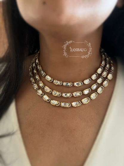 Aabha Polki Layered Rich Gold Finish Classic Designer Jewelry Set By Ranibaug