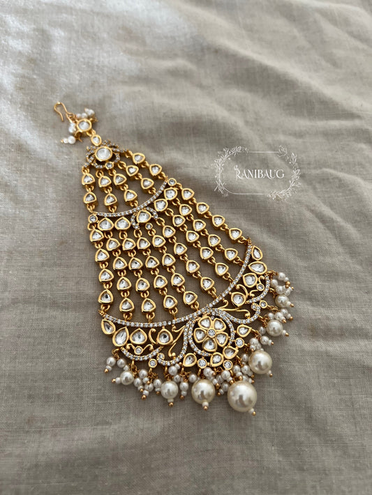 Aafreen Layered Polki Drops And Floral Vines In Rich Gold Tone Passa Hair Jewellery By Ranibaug