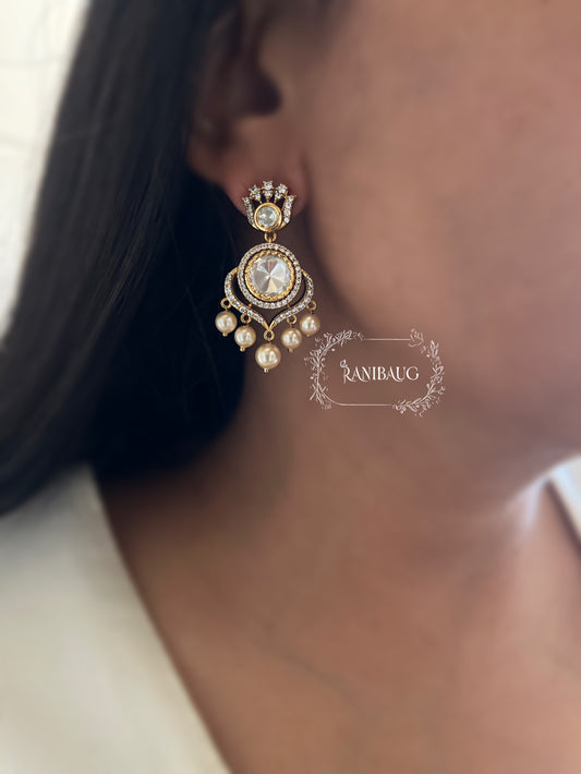 Aairana Polki Drop Pearl Adorned Dangle Earrings By Ranibaug