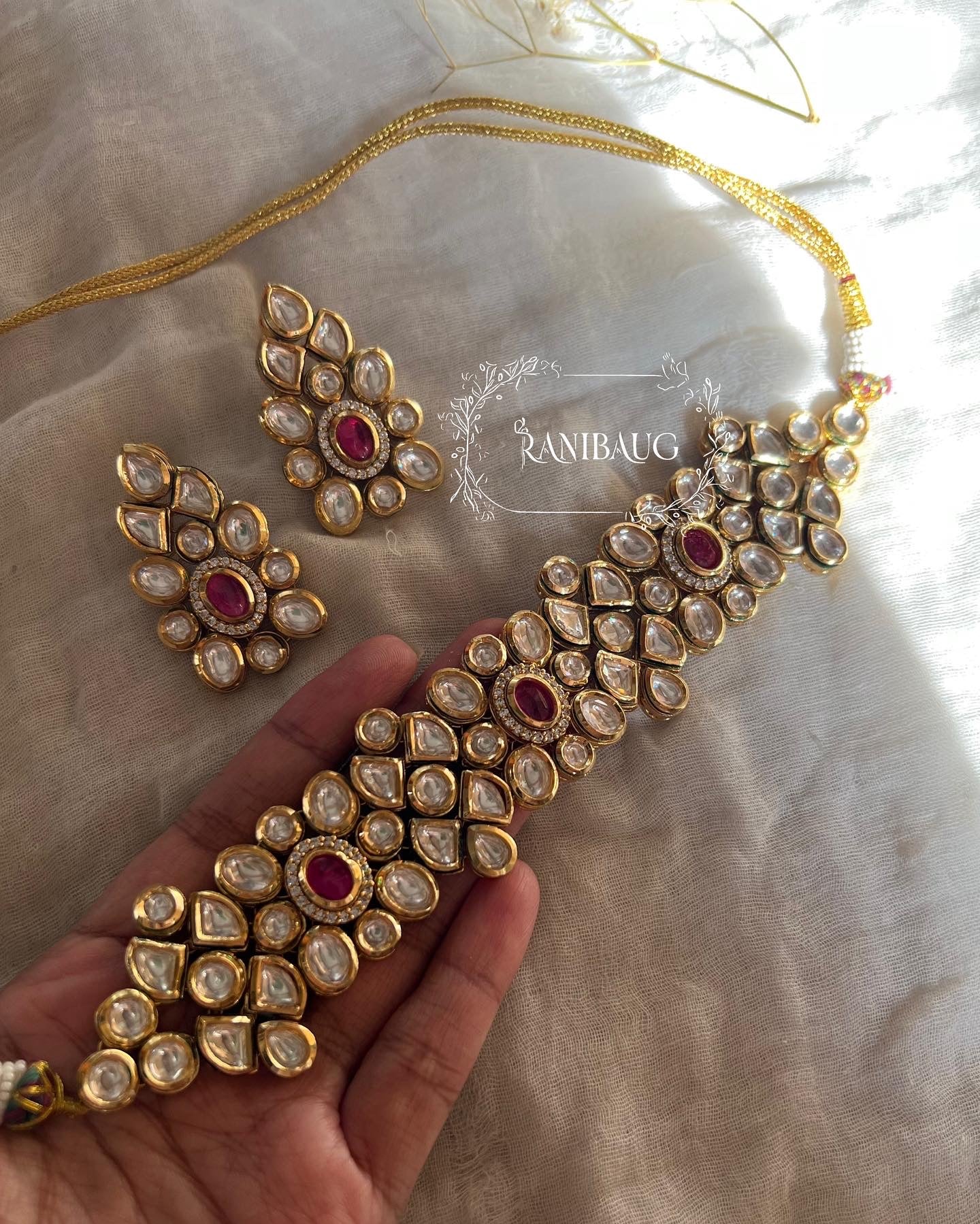 Aanchal Gold Plated Polki Kundan Choker Necklace With Earrings By Ranibaug