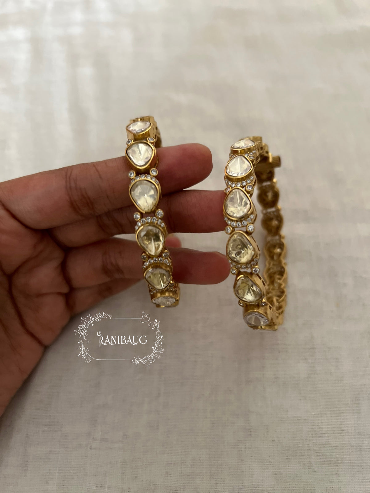 Aaranya Polki Kundan Gold Finish Royal Bangle Jewelry By Ranibaug