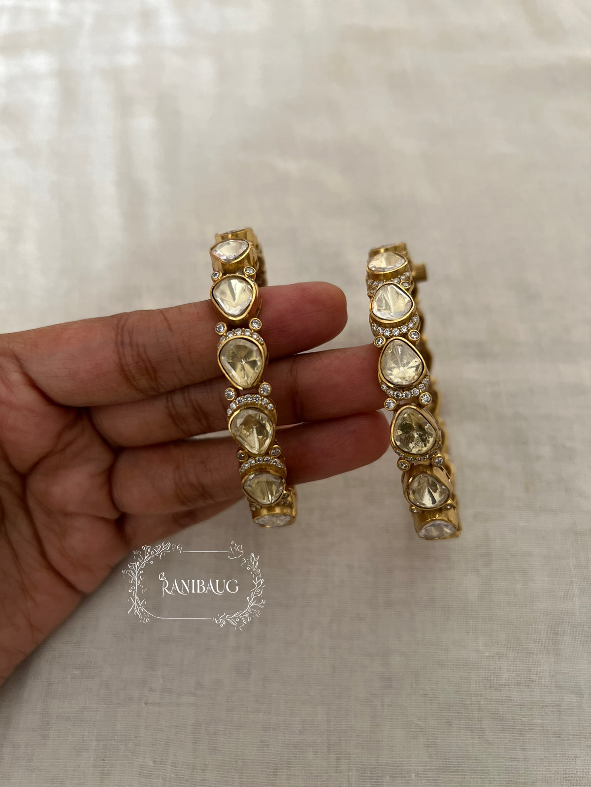 Aaranya Polki Kundan Gold Finish Royal Bangle Jewelry By Ranibaug