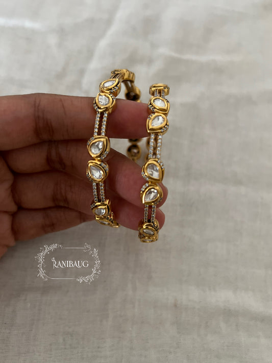 Aarna Kundan Gold Finish Classic Teardrop Festive Bangles By Ranibaug