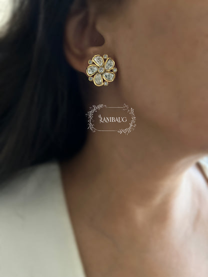 Aarna Polki Blossom Gold Finish Ear Studs Jewelry By Ranibaug