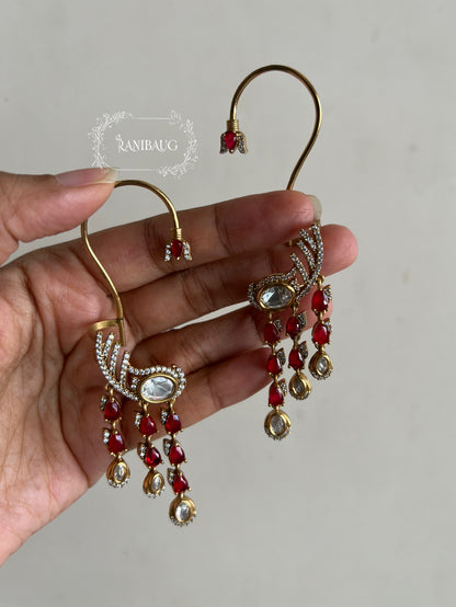 Aarunya Gold Finish Polki Studded Gemstone Fall Motif Designer Modern Earcuff Jewelry By Ranibaug