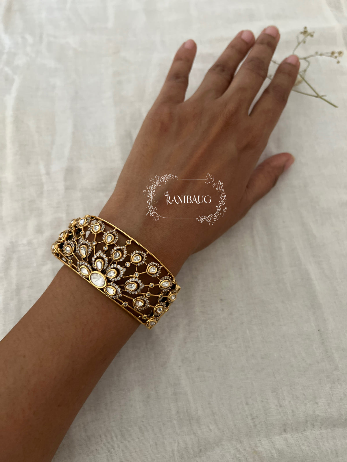 Aarvi Queen'S Crown Polki Cluster In Intricate Gold Finish Design Royal Bracelet By Ranibaug