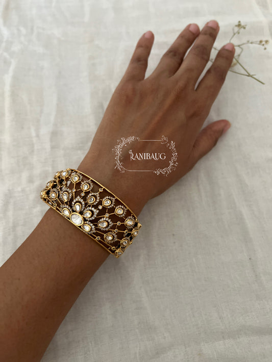 Aarvi Queen'S Crown Polki Cluster In Intricate Gold Finish Design Royal Bracelet By Ranibaug
