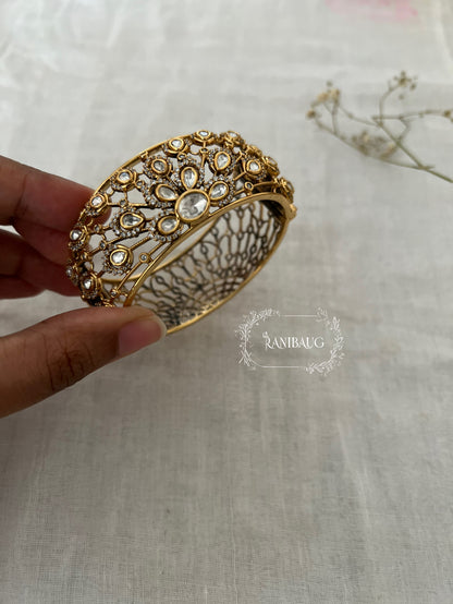 Aarvi Queen'S Crown Polki Cluster In Intricate Gold Finish Design Royal Bracelet By Ranibaug