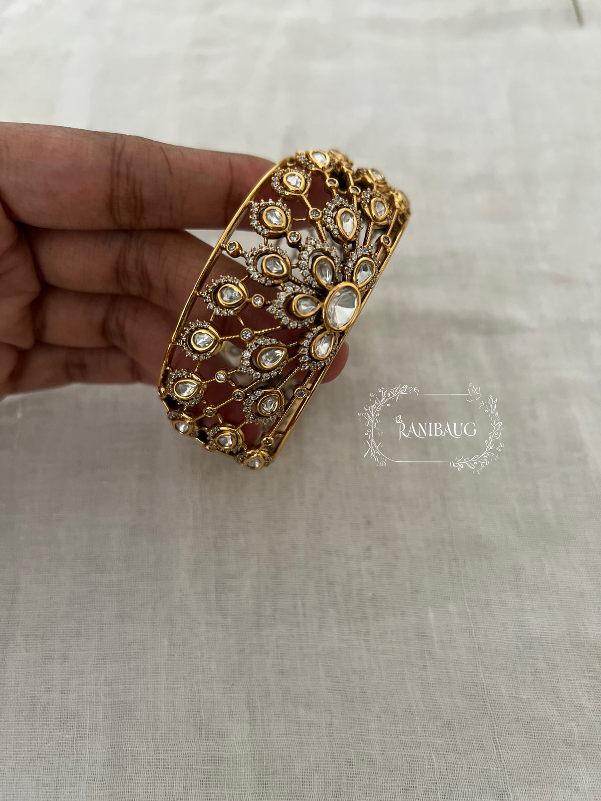 Aarvi Queen'S Crown Polki Cluster In Intricate Gold Finish Design Royal Bracelet By Ranibaug
