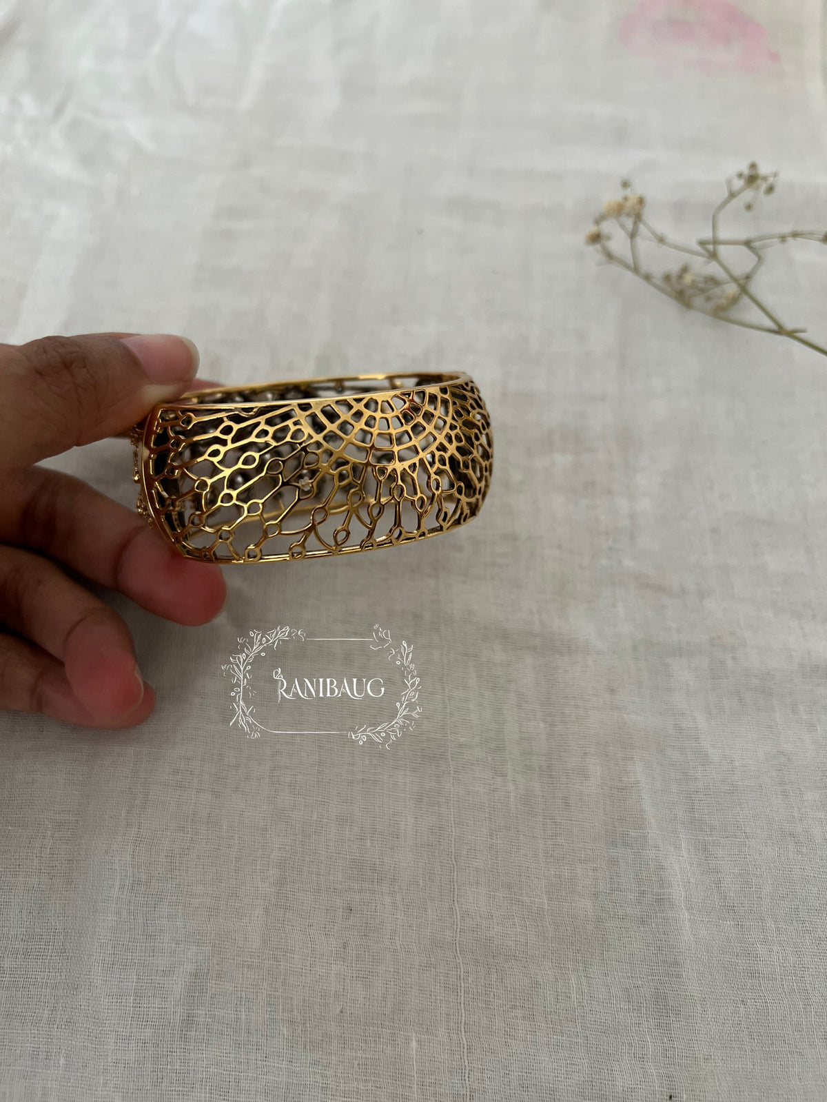Aarvi Queen'S Crown Polki Cluster In Intricate Gold Finish Design Royal Bracelet By Ranibaug