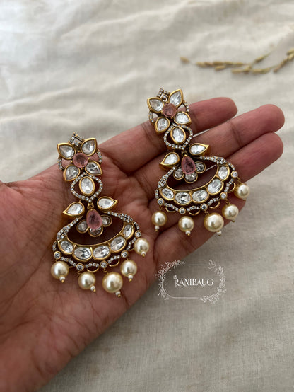 Aashi Antique Gold Kundan Premium Chandbali Earrings  By Ranibaug