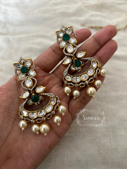 Aashi Antique Gold Kundan Premium Chandbali Earrings  By Ranibaug