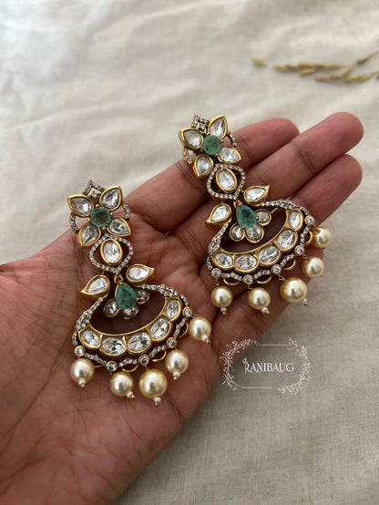 Aashi Antique Gold Kundan Premium Chandbali Earrings  By Ranibaug
