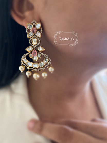 Aashi Antique Gold Kundan Premium Chandbali Earrings  By Ranibaug