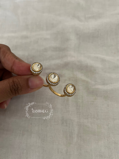 Aashika Classic Polki Gold Finish Two Finger Ring Jewelry By Ranibaug