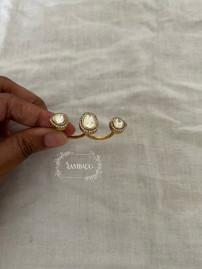 Aashika Classic Polki Gold Finish Two Finger Ring Jewelry By Ranibaug
