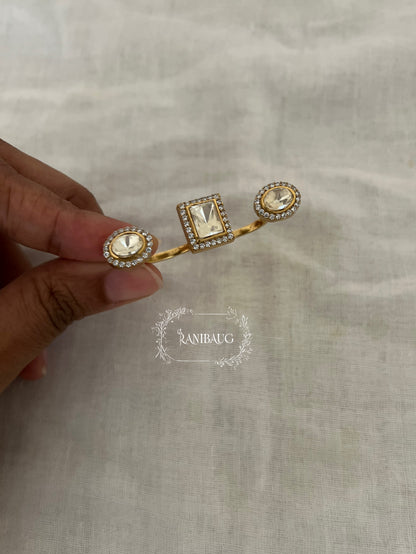 Aashika Classic Polki Gold Finish Two Finger Ring Jewelry By Ranibaug
