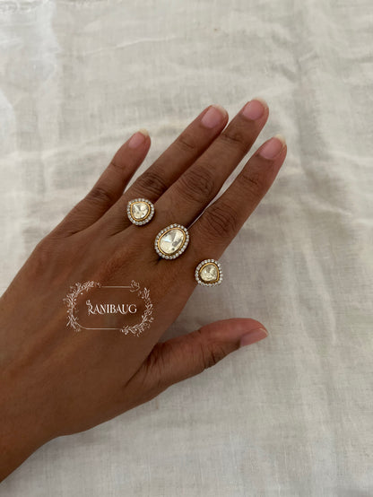 Aashika Classic Polki Gold Finish Two Finger Ring Jewelry By Ranibaug