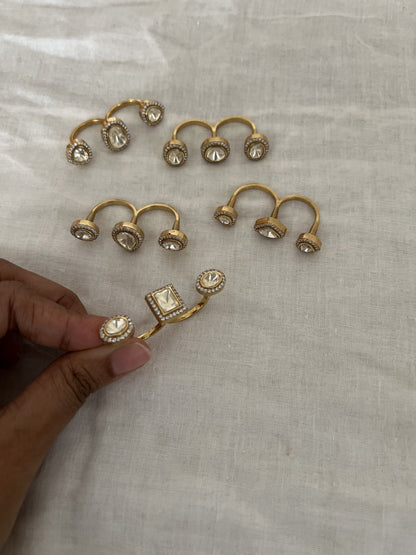 Aashika Classic Polki Gold Finish Two Finger Ring Jewelry By Ranibaug