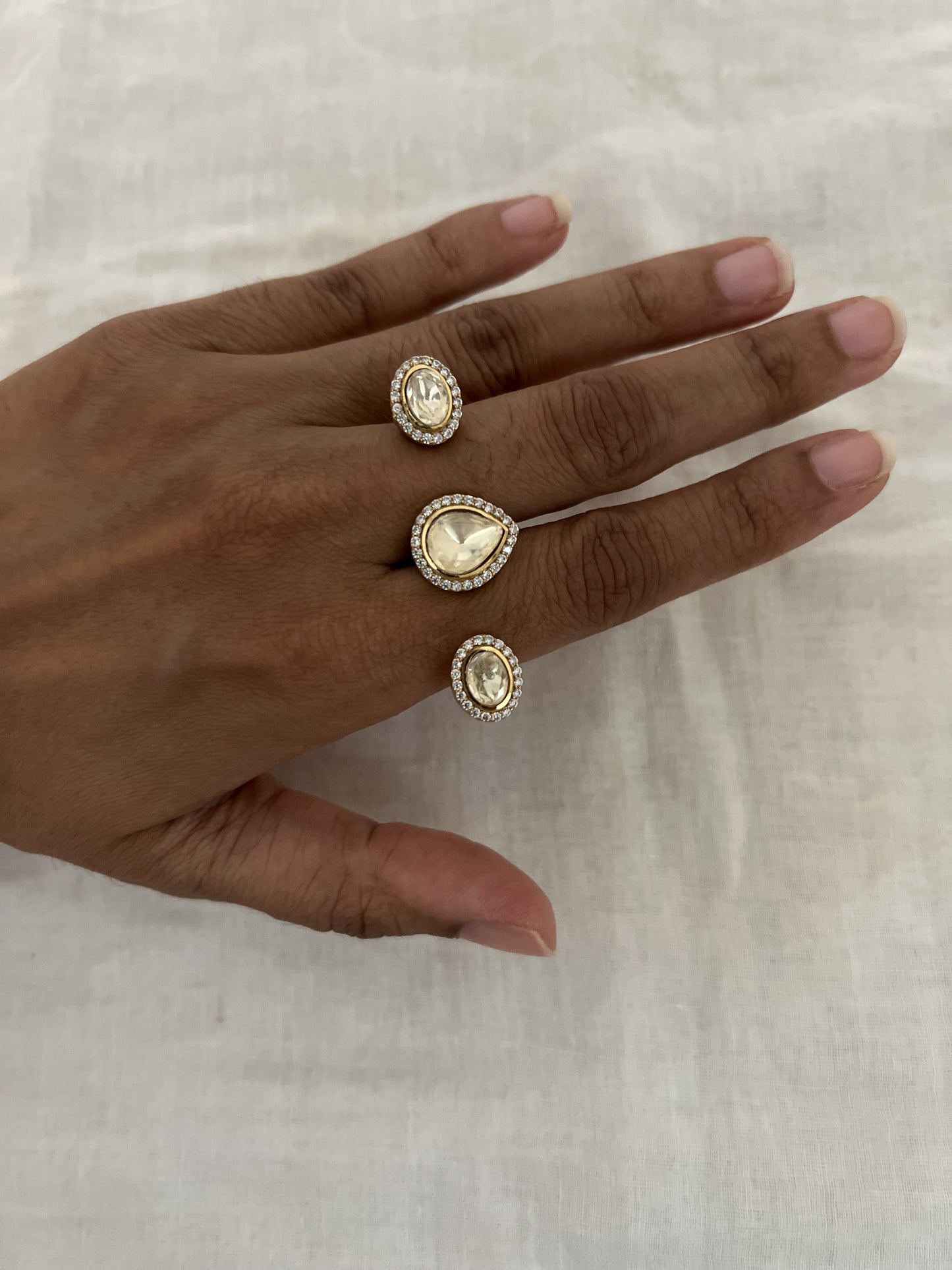 Aashika Classic Polki Gold Finish Two Finger Ring Jewelry By Ranibaug