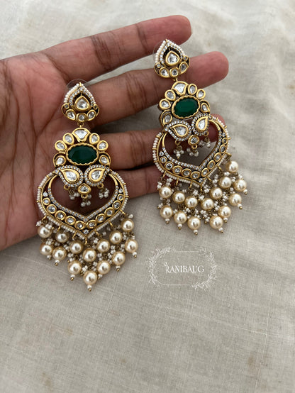 Aavya Gold Tone Royal Emerald Pearl Kundan Polki Earrings By Ranibaug