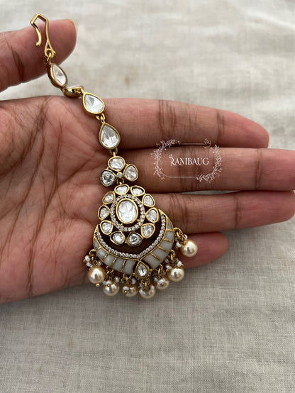 Aavya Pastel Color Polki Studded Premium Gold Finish Maangtikka By Ranibaug