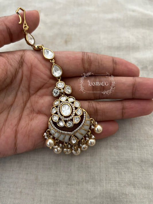 Aavya Pastel Color Polki Studded Premium Gold Finish Maangtikka By Ranibaug