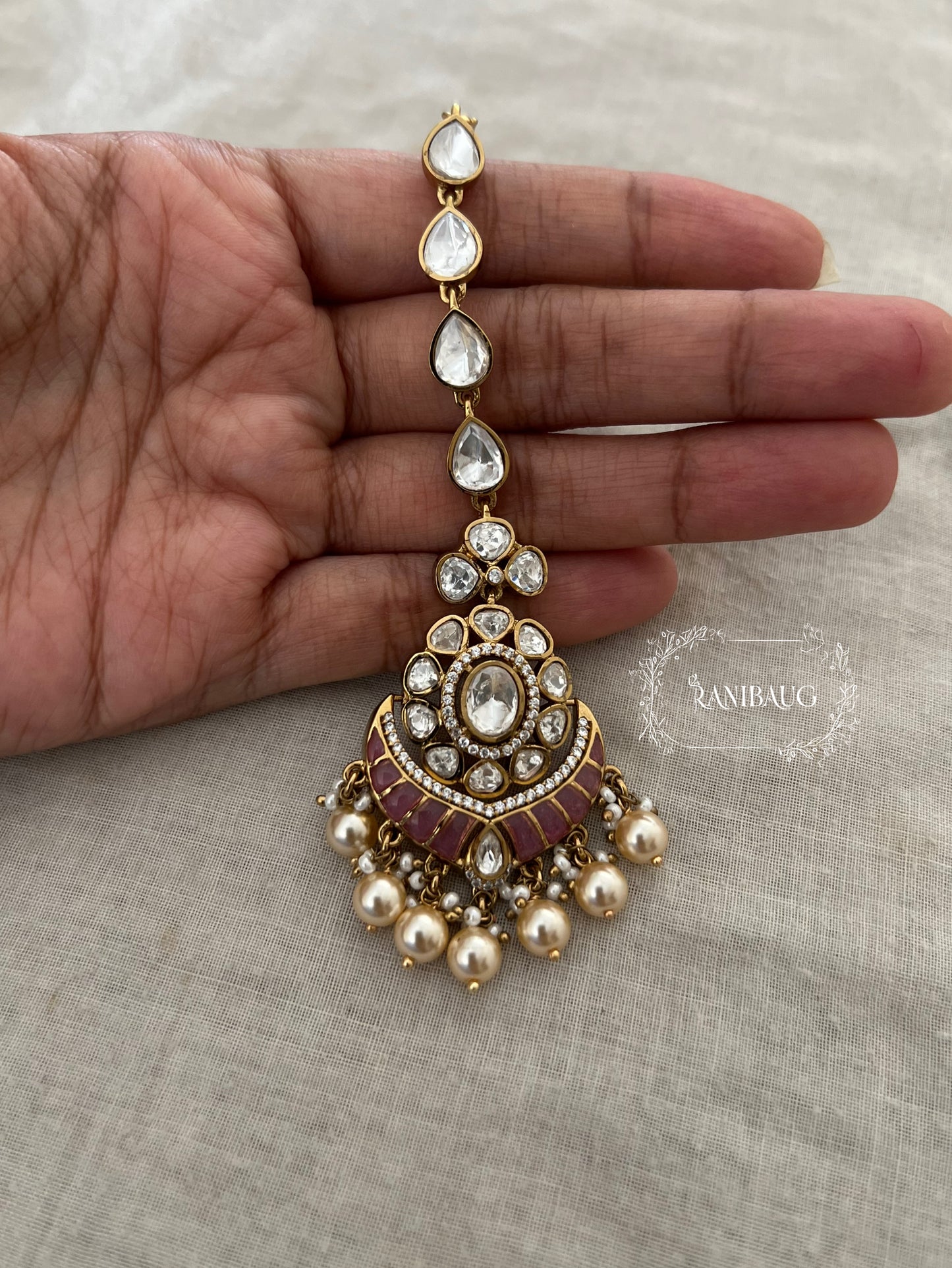 Aavya Pastel Color Polki Studded Premium Gold Finish Maangtikka By Ranibaug