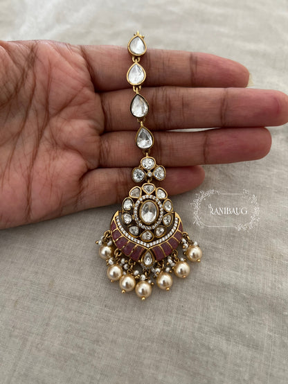 Aavya Pastel Color Polki Studded Premium Gold Finish Maangtikka By Ranibaug