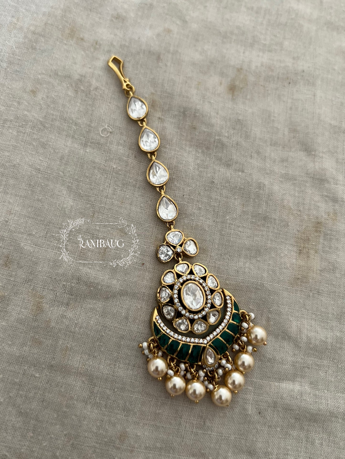 Aavya Pastel Color Polki Studded Premium Gold Finish Maangtikka By Ranibaug