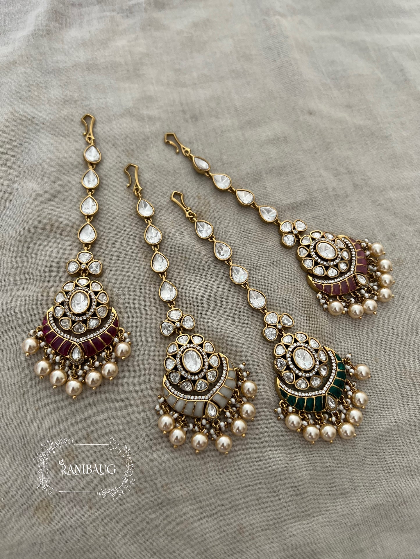 Aavya Pastel Color Polki Studded Premium Gold Finish Maangtikka By Ranibaug