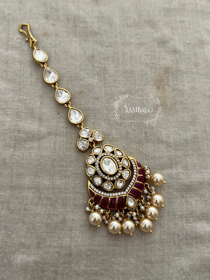 Aavya Pastel Color Polki Studded Premium Gold Finish Maangtikka By Ranibaug