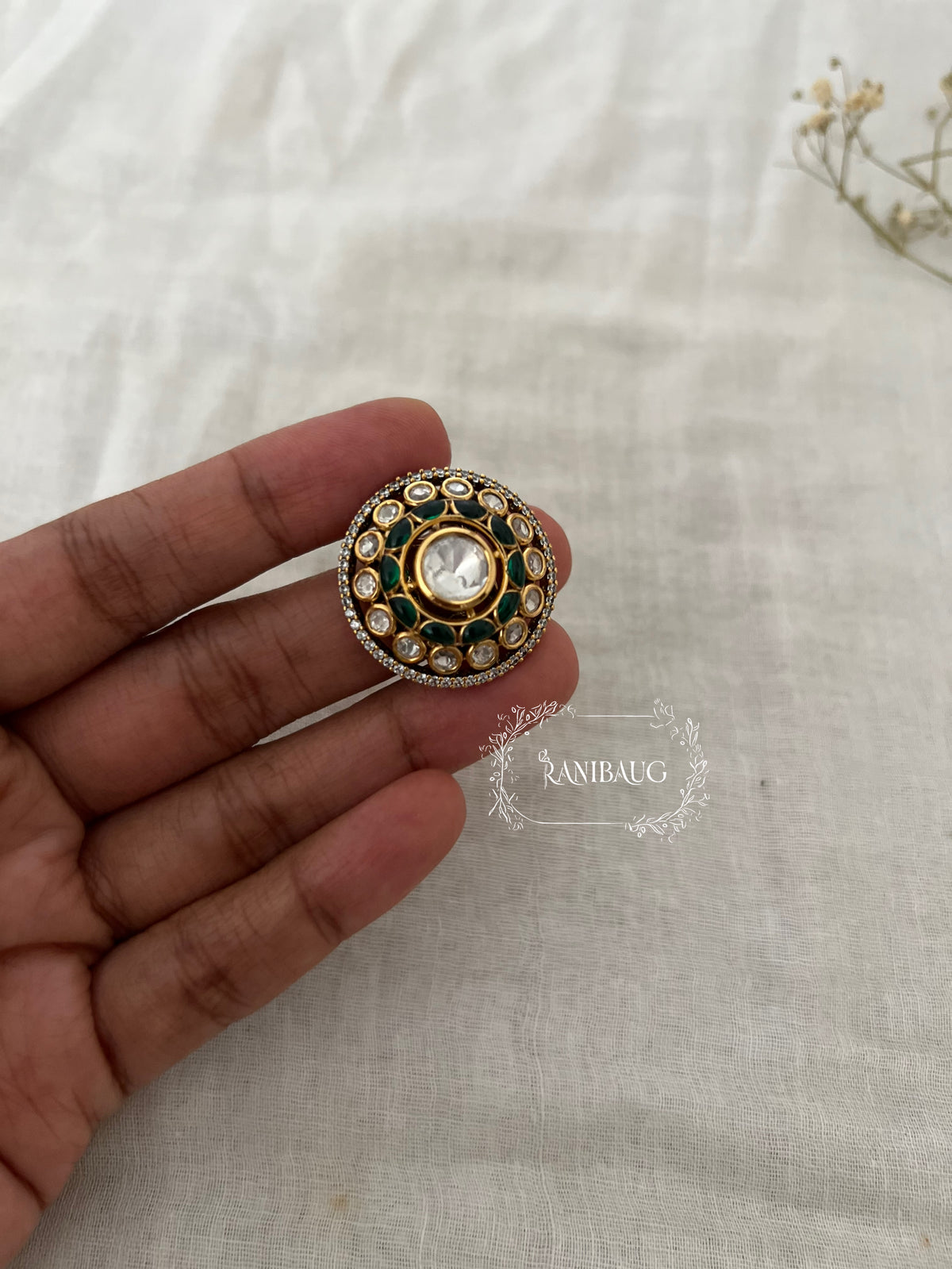 Abeera Classic Antique Gold Round Polki Motif Festive Ring By Ranibaug | Diwali 2026 Jewelry Trends