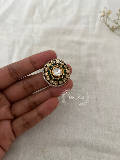 Abeera Classic Antique Gold Round Polki Motif Festive Ring By Ranibaug | Diwali 2026 Jewelry Trends