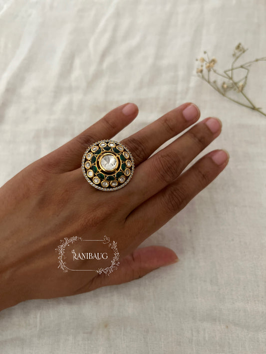 Abeera Classic Antique Gold Round Polki Motif Festive Ring By Ranibaug | Diwali 2026 Jewelry Trends