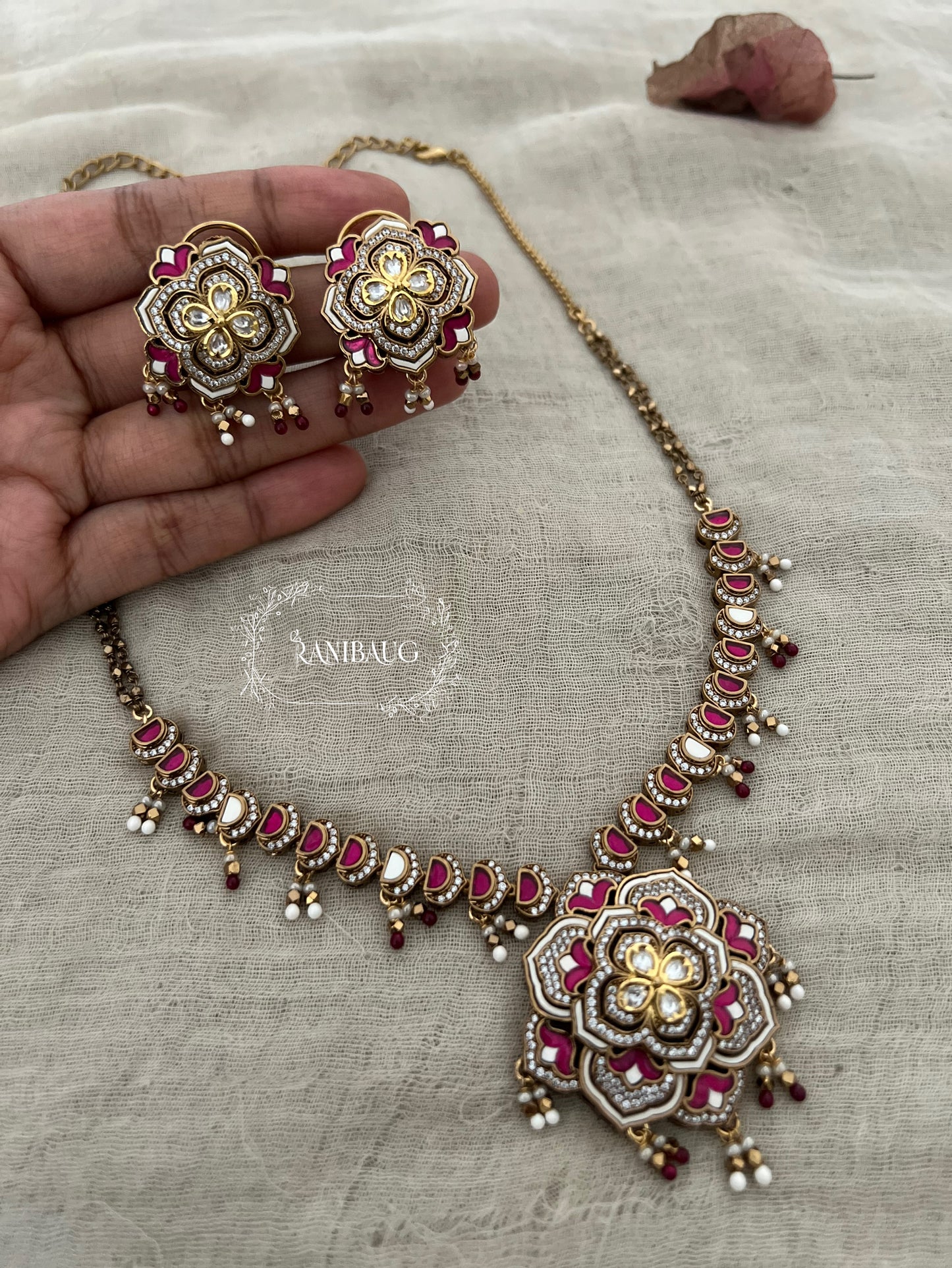 Abhilasha Kundan Traditional Necklace Set In Artificial Gold Finish Jewellery Set By Ranibaug