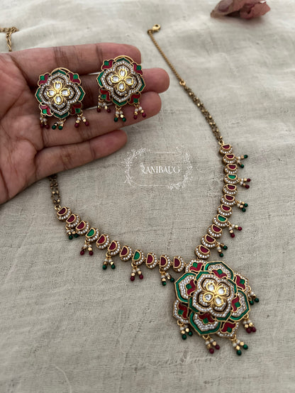 Abhilasha Kundan Traditional Necklace Set In Artificial Gold Finish Jewellery Set By Ranibaug