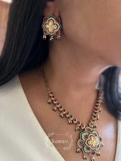 Abhilasha Kundan Traditional Necklace Set In Artificial Gold Finish Jewellery Set By Ranibaug