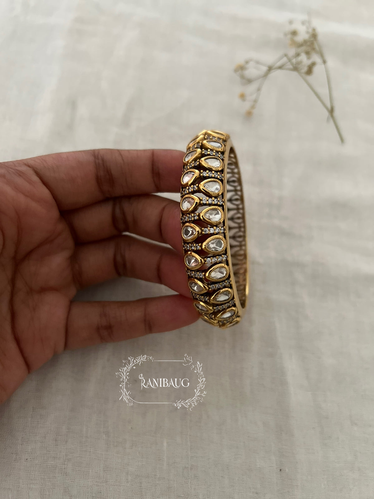 Adhya Polki Studded Gold Finish Designer Bracelet Festive Accessory By Ranibaug
