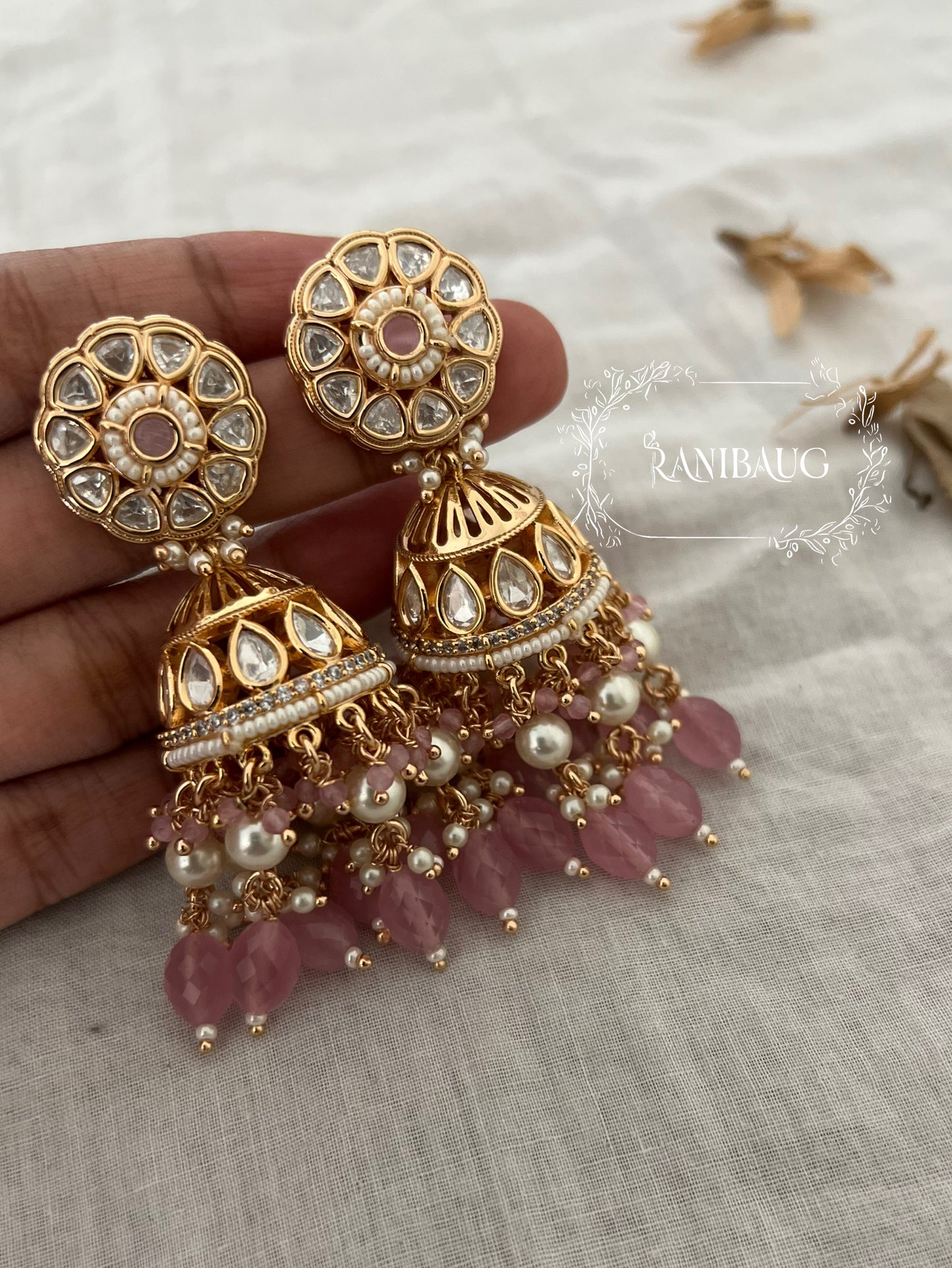Adira Polki Statement Indian Jhumka Earrings by Ranibaug