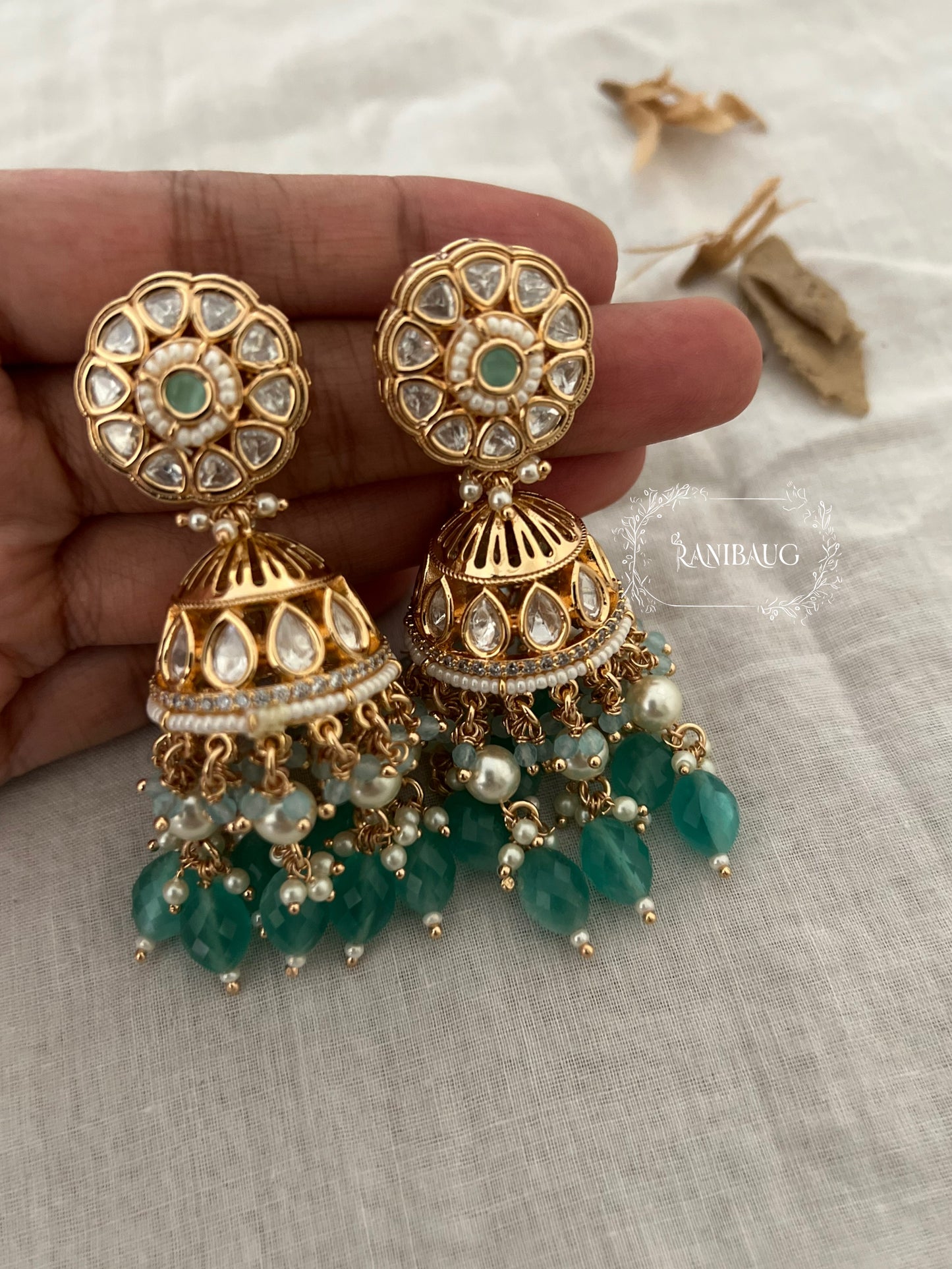 Adira Polki Statement Indian Jhumka Earrings by Ranibaug