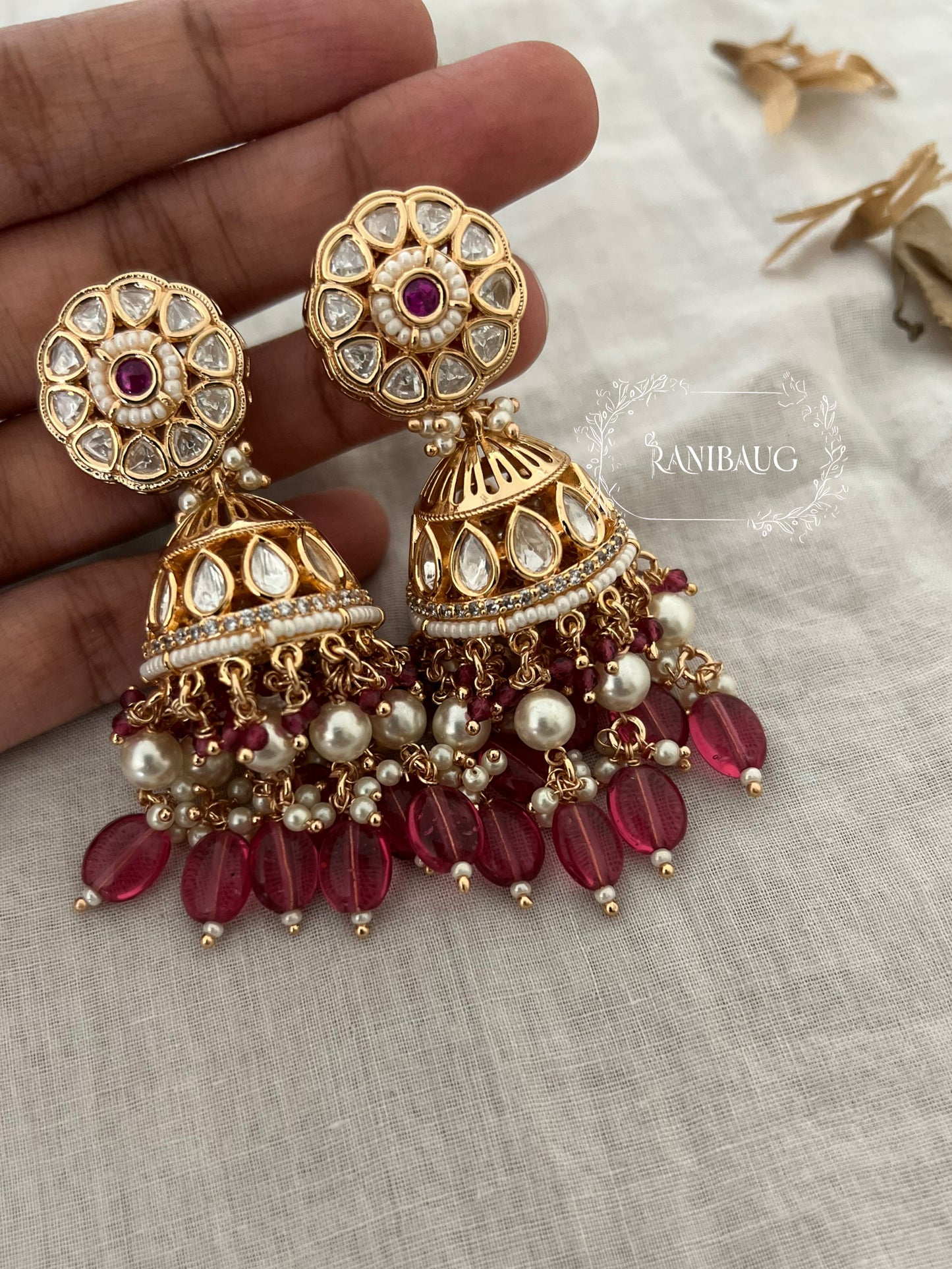 Adira Polki Statement Indian Jhumka Earrings by Ranibaug