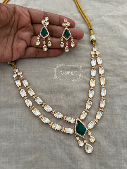 Adisha Doladi Polki Kundan Gold Finish Teardrop Motif Festive Necklace Jewelry Set By Ranibaug