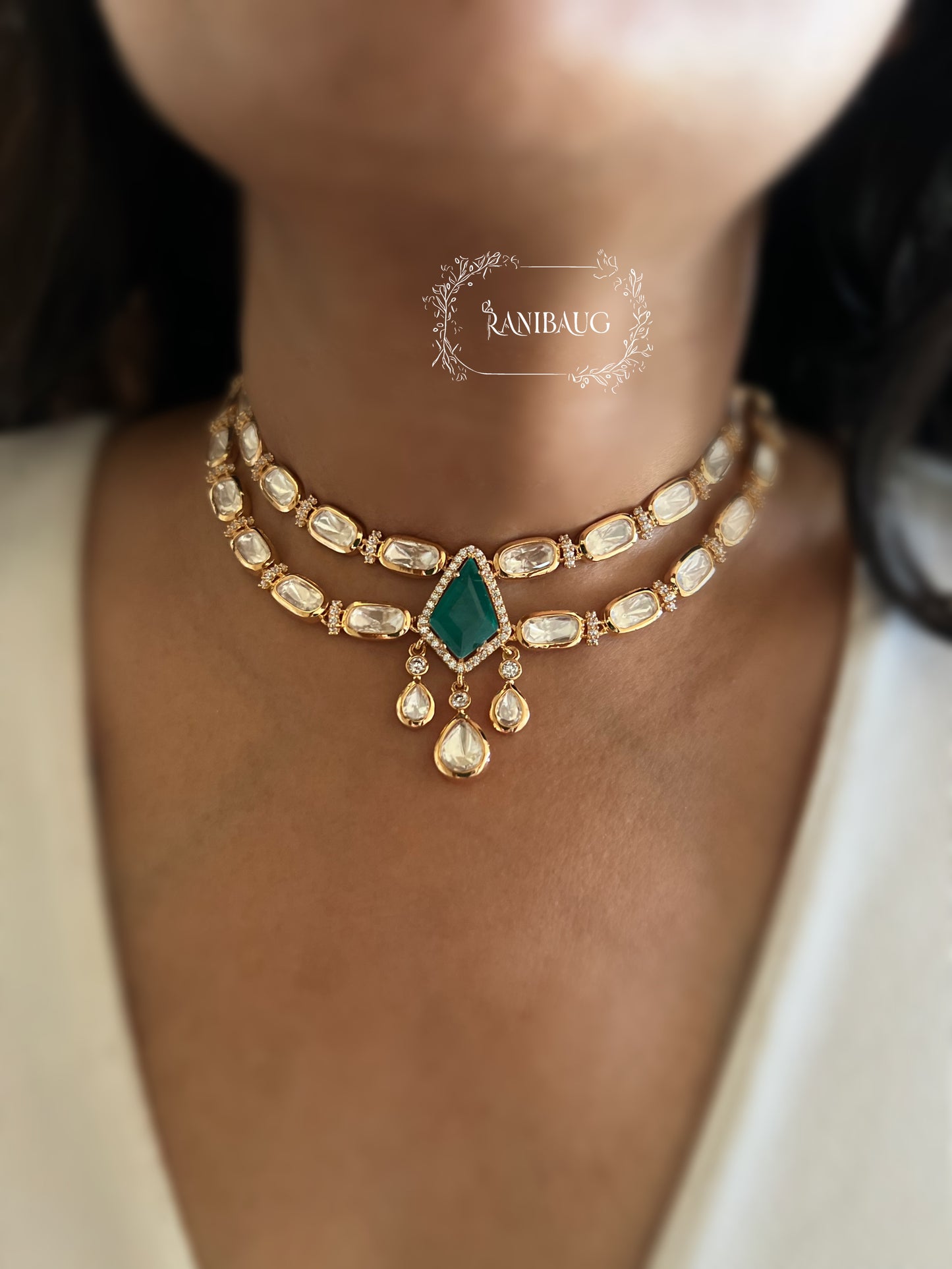 Adisha Doladi Polki Kundan Gold Finish Teardrop Motif Festive Necklace Jewelry Set By Ranibaug