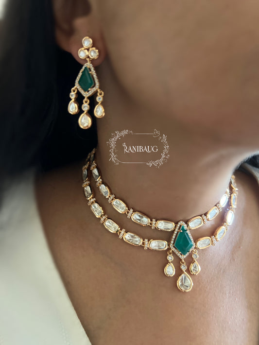 Adisha Doladi Polki Kundan Gold Finish Teardrop Motif Festive Necklace Jewelry Set By Ranibaug