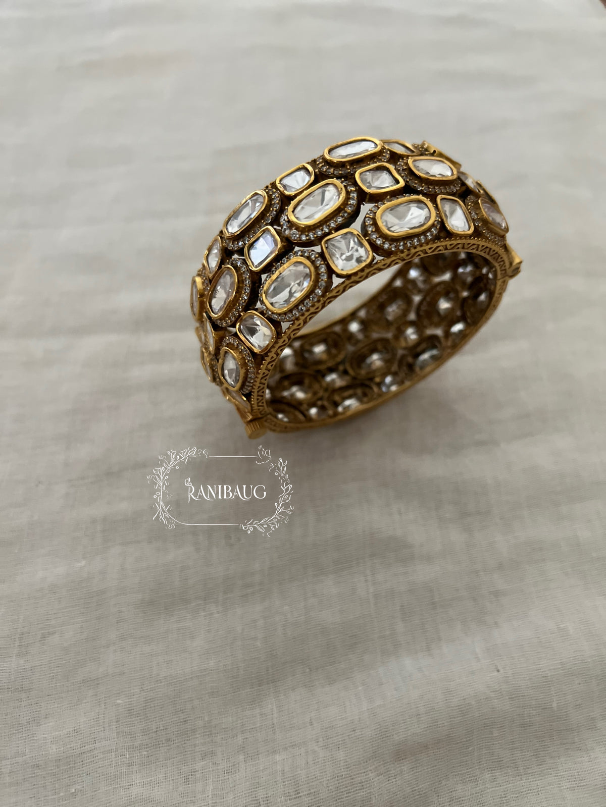 Aditi Antique Gold Tone Polki Kundan Festive Designer Kada Bangle By Ranibaug