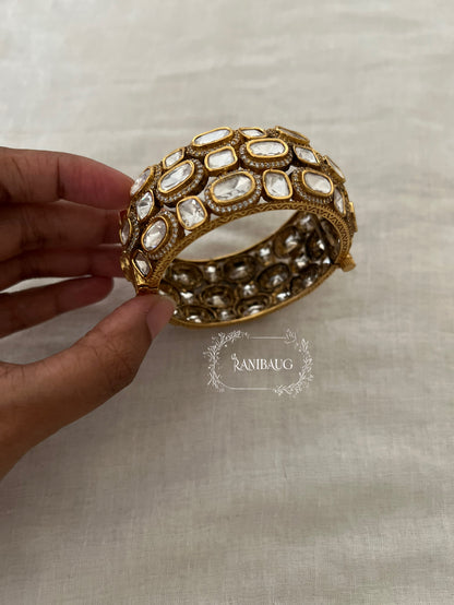 Aditi Antique Gold Tone Polki Kundan Festive Designer Kada Bangle By Ranibaug