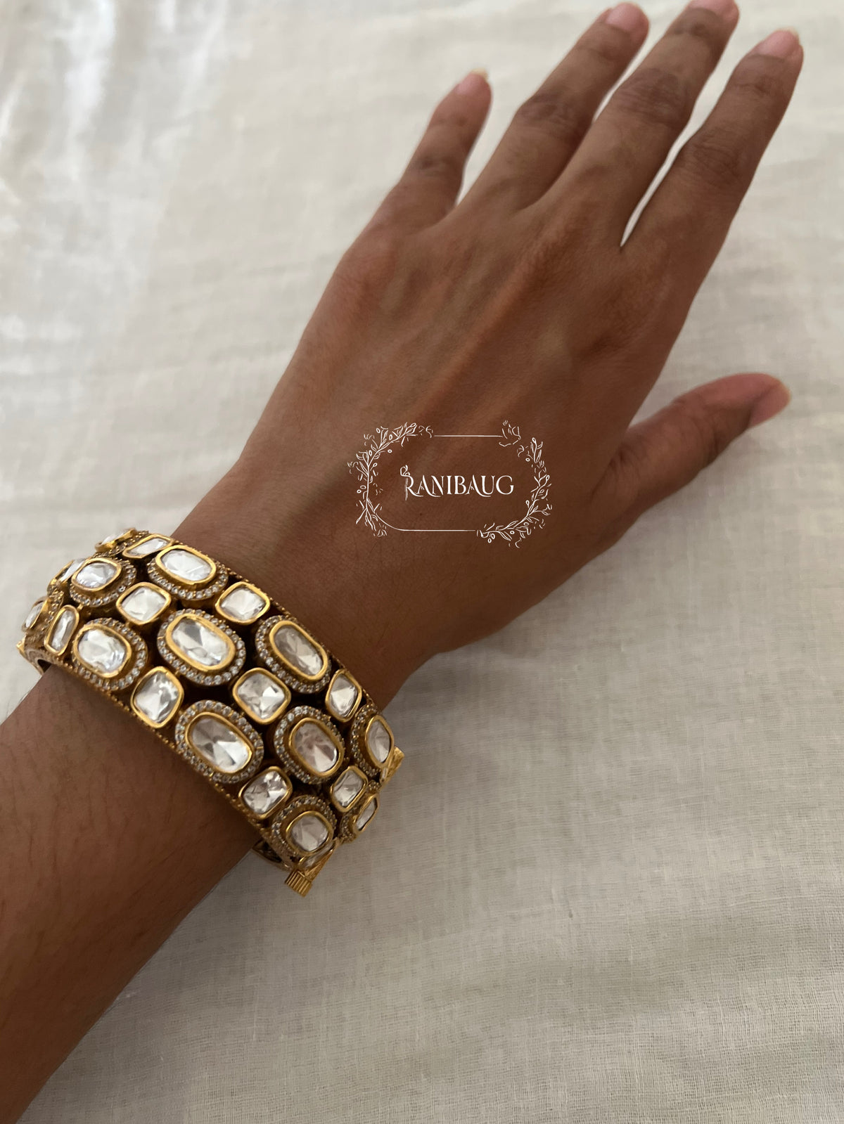 Aditi Antique Gold Tone Polki Kundan Festive Designer Kada Bangle By Ranibaug