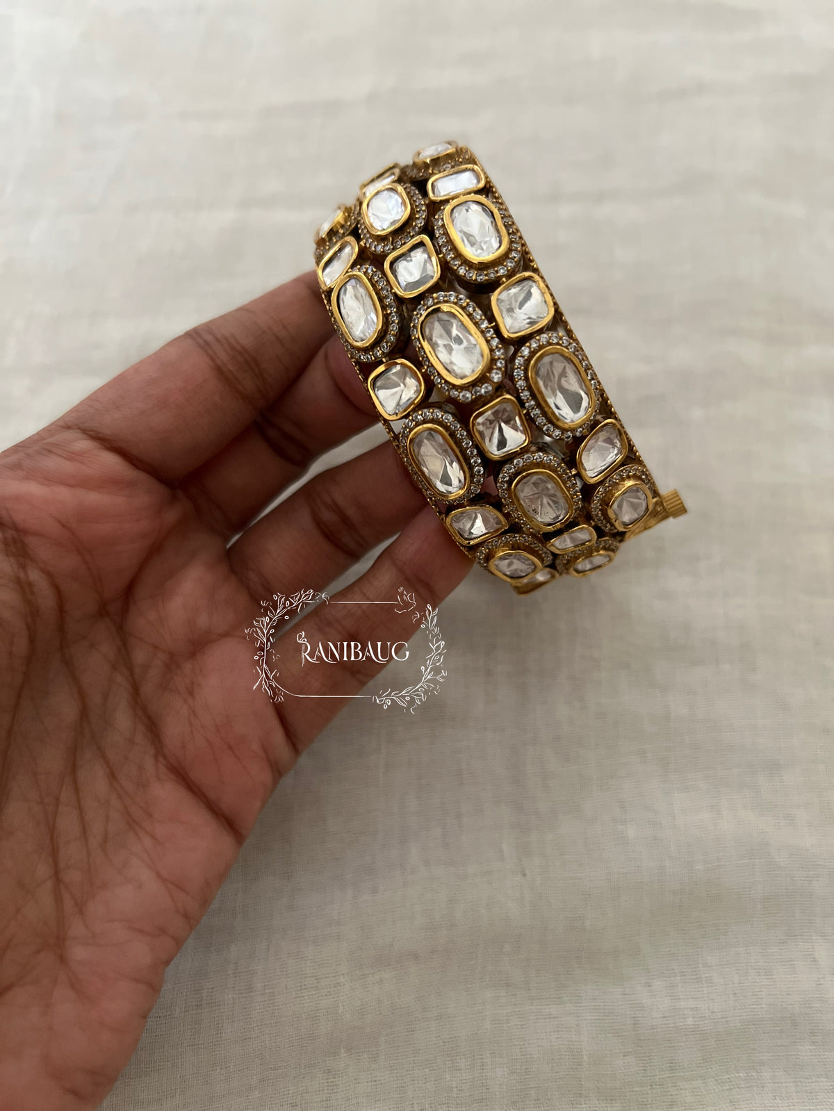 Aditi Antique Gold Tone Polki Kundan Festive Designer Kada Bangle By Ranibaug