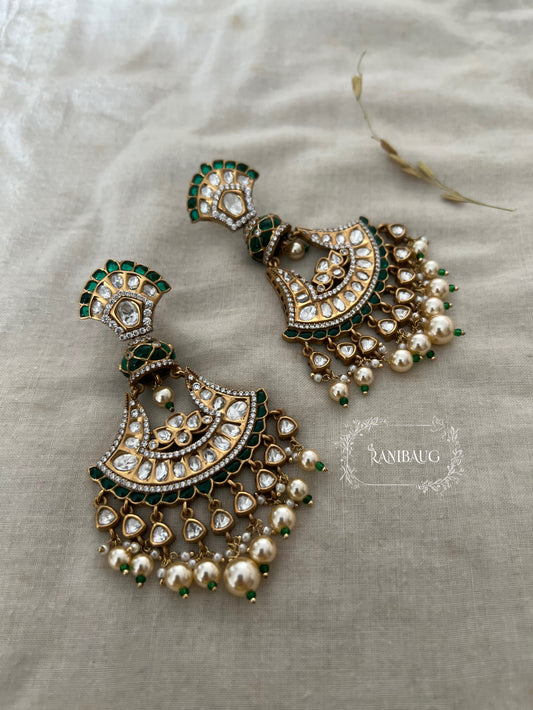 Aditi Victorian Inspired Chandelier Earrings Chandbali With Two Layered Pearl Fringe By Ranibaug